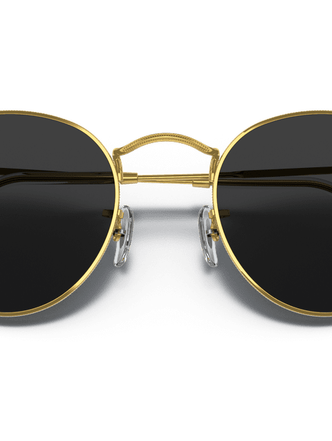 Ray-Ban Sunglasses Man Round Metal - Gold Frame Black Lenses 50-21 Polarized