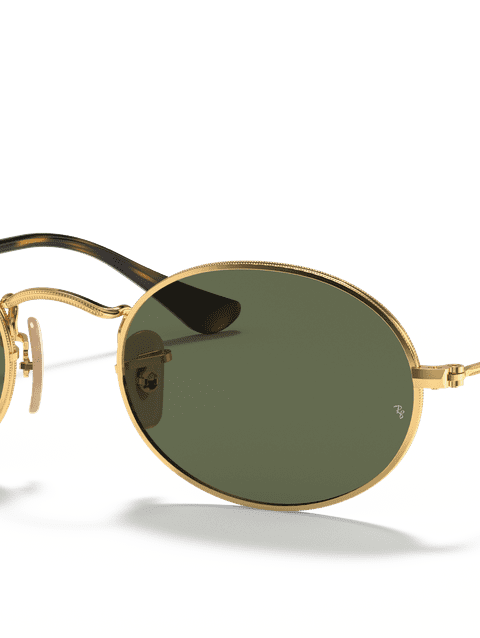 Ray-Ban Sunglasses Unisex Oval Flat Lenses - Arista Gold Frame Green Lenses 48-21