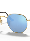 Ray-Ban Sunglasses Unisex Hexagonal Flat Lenses - Arista Gold Frame Blue Lenses 48-21