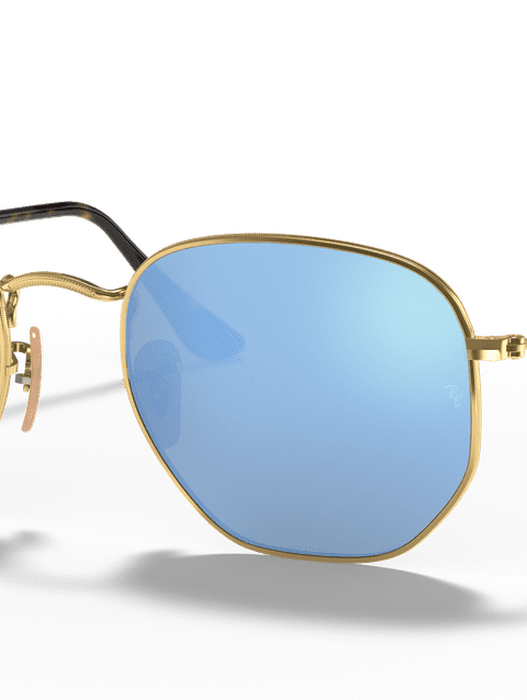 Ray-Ban Sunglasses Unisex Hexagonal Flat Lenses - Arista Gold Frame Blue Lenses 48-21