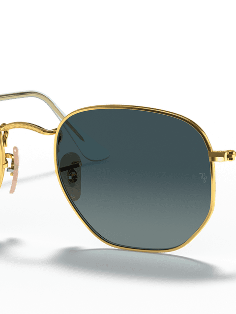 Ray-Ban Sunglasses Unisex Hexagonal Flat Lenses - Arista Gold Frame Blue Lenses 48-21