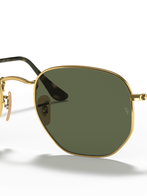 Ray-Ban Sunglasses Unisex Hexagonal Flat Lenses - Arista Gold Frame Green Lenses 48-21