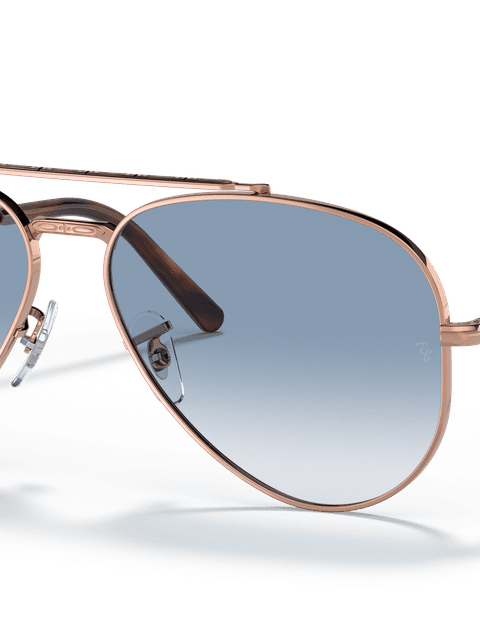 Ray-Ban Sunglasses Unisex New Aviator - Pink Gold Frame Blue Lenses 55-14