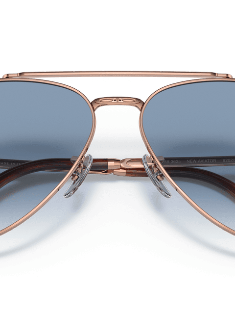 Ray-Ban Sunglasses Unisex New Aviator - Pink Gold Frame Blue Lenses 55-14