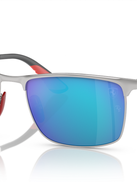 Ray-Ban Sunglasses Unisex Rb3726m Scuderia Ferrari Collection - Silver Frame Blue Lenses 57-18 Polarized