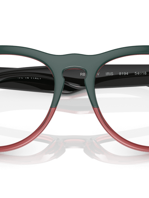 Ray-Ban Eyeglasses Unisex Iris Optics Prescription - Dark Green On Transparent Light Red Frame Clear Lenses 51-18 Polarized