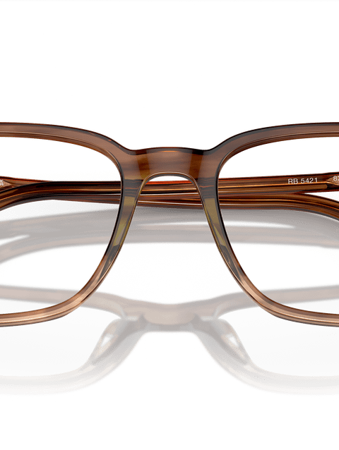 Ray-Ban Eyeglasses Unisex Rb5421 Optics Prescription - Striped Brown & Green Frame Clear Lenses 53-19 Polarized