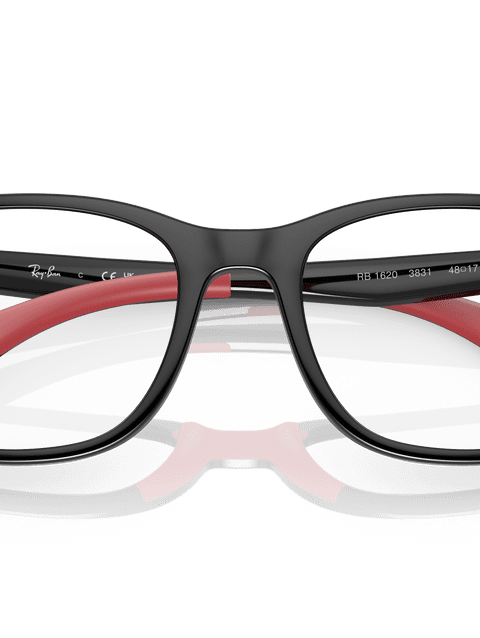 Ray-Ban Eyeglasses Children Rb1620 Optics Kids Prescription - Black On Red Frame Clear Lenses 48-17 Polarized