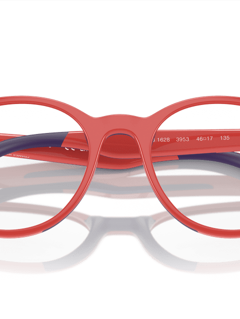 Ray-Ban Eyeglasses Children Rb1628 Optics Kids Bio-based Prescription - Red On Blue Frame Demo Lens Lenses 46-17 Polarized