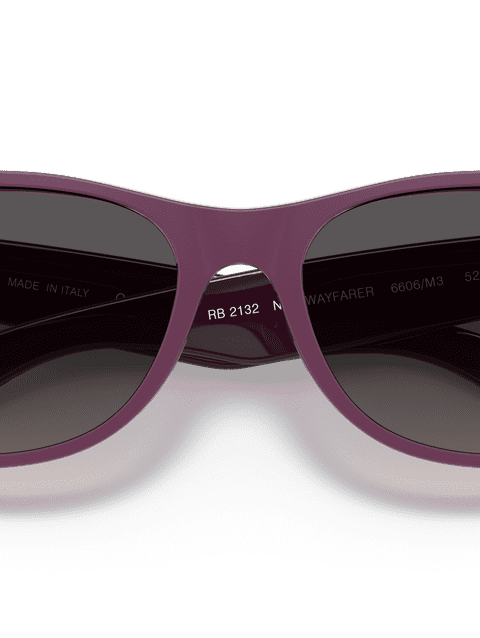 Ray-Ban Sunglasses Unisex New Wayfarer Classic - Violet On Transparent Violet Frame Grey Lenses 52-18 Polarized