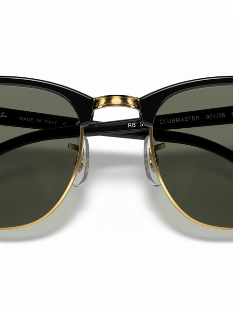 Ray-Ban Sunglasses Unisex Clubmaster Classic - Black On Gold Frame Green Lenses 51-21 Polarized