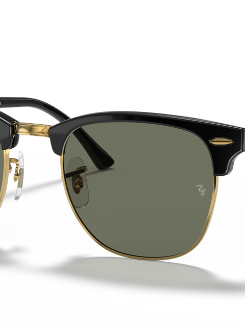 Ray-Ban Sunglasses Unisex Clubmaster Classic - Black On Gold Frame Green Lenses 49-21 Polarized