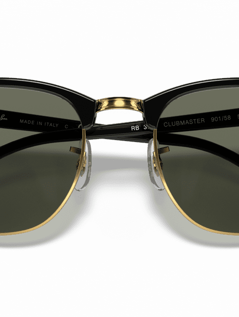 Ray-Ban Sunglasses Unisex Clubmaster Classic - Black On Gold Frame Green Lenses 49-21 Polarized