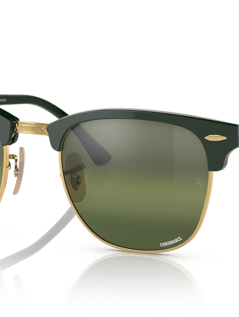 Ray-Ban Sunglasses Unisex Clubmaster Chromance - Green Frame Silver Lenses 49-21 Polarized