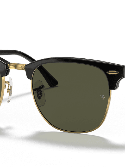 Ray-Ban Sunglasses Unisex Clubmaster Classic - Black On Gold Frame Green Lenses 51-21