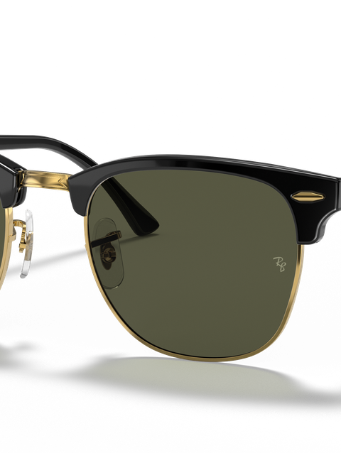 Ray-Ban Sunglasses Unisex Clubmaster Classic - Black On Gold Frame Green Lenses 55-21