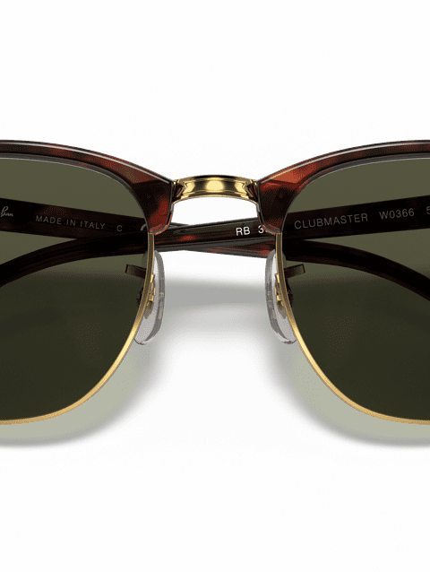 Ray-Ban Sunglasses Unisex Clubmaster Classic - Tortoise On Gold Frame Green Lenses 49-21