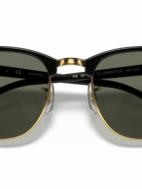 Ray-Ban Sunglasses Unisex Clubmaster Classic - Black Frame Green Lenses 55-19 Polarized